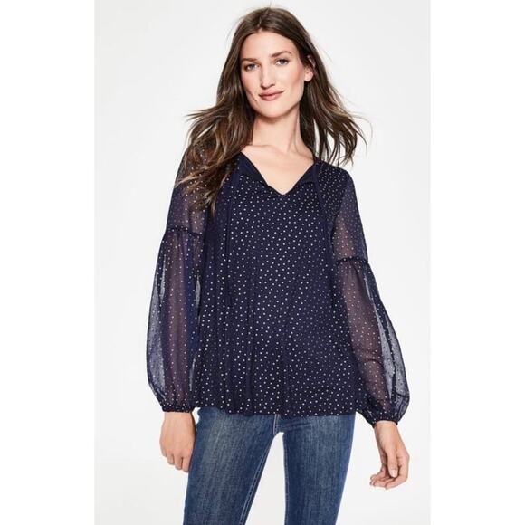 Boden Hazel Foil Spot Top Sz 4 Black - Picture 2 of 11